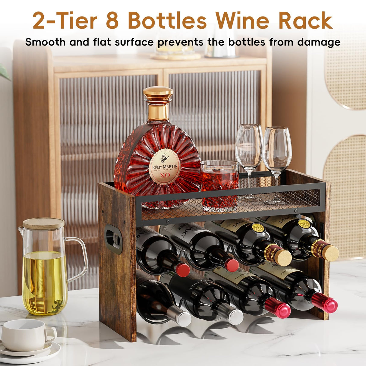 KLM 2-Tier Wine Rack, can Hold 8 Bottles.Suitable for Home Kitchens, Restaurants, Food Pantries, cabinets, and Bars. KLM