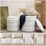 oakvivo Round Ottoman with Storage Set of 2, Soft Teddy Velvet Upholstered Foot Stool Vanity Chairs, Support 330lbs Padded Seat Multifunctional Ottomans Footrest, Foot Rest for Living Room, White oakvivo