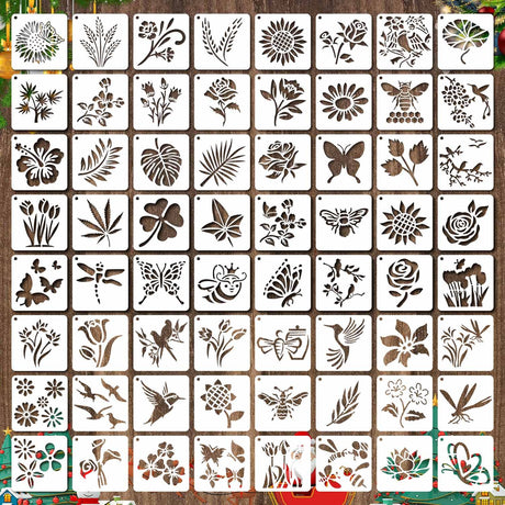 64 Pieces Stencils for Painting, Small Reusable Flower Plant Stencil, Art Craft Template for Painting on Wood, Wall, Fabric, Rock, Chalkboard, Sign, DIY Art Scrapbook Projects(Plants) eageus