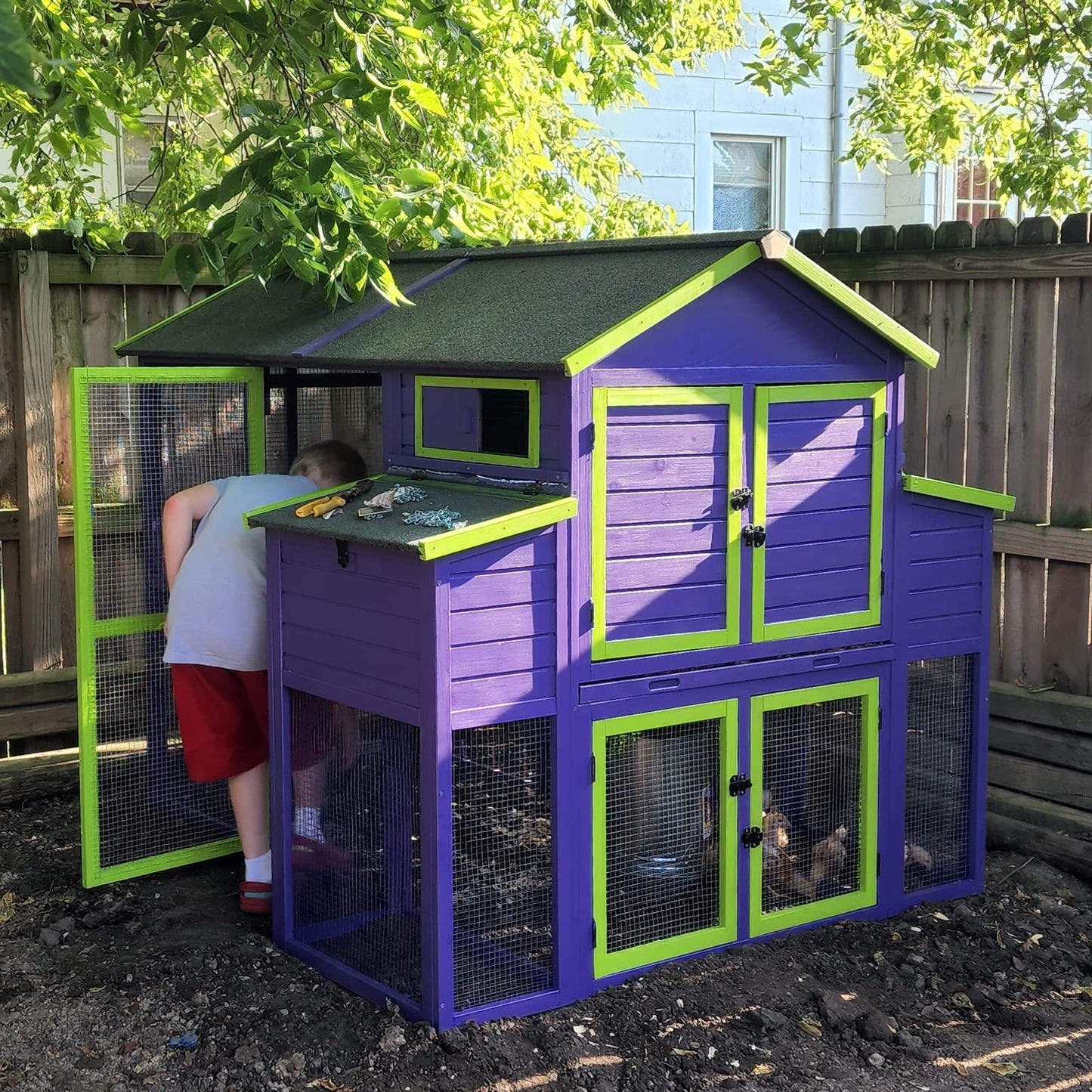 Chicken Coop 75.7" Large Hen House Wooden Multi-Level Poultry Cage with Run Nesting Box,6-10 Chickens - WoodArtSupply