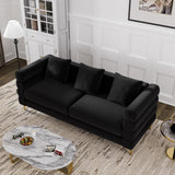 OUYESSIR Cloud Sofa Couch for Living Room, 79" Comfy Deep Seat Velvet Sofa with 3 Pillows and Gold Legs, Modern Upholstered 3 Seater Large Loveseat for Bedroom Office, Dark Black Velvet OUYESSIR