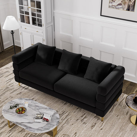 OUYESSIR Cloud Sofa Couch for Living Room, 79" Comfy Deep Seat Velvet Sofa with 3 Pillows and Gold Legs, Modern Upholstered 3 Seater Large Loveseat for Bedroom Office, Dark Black Velvet OUYESSIR