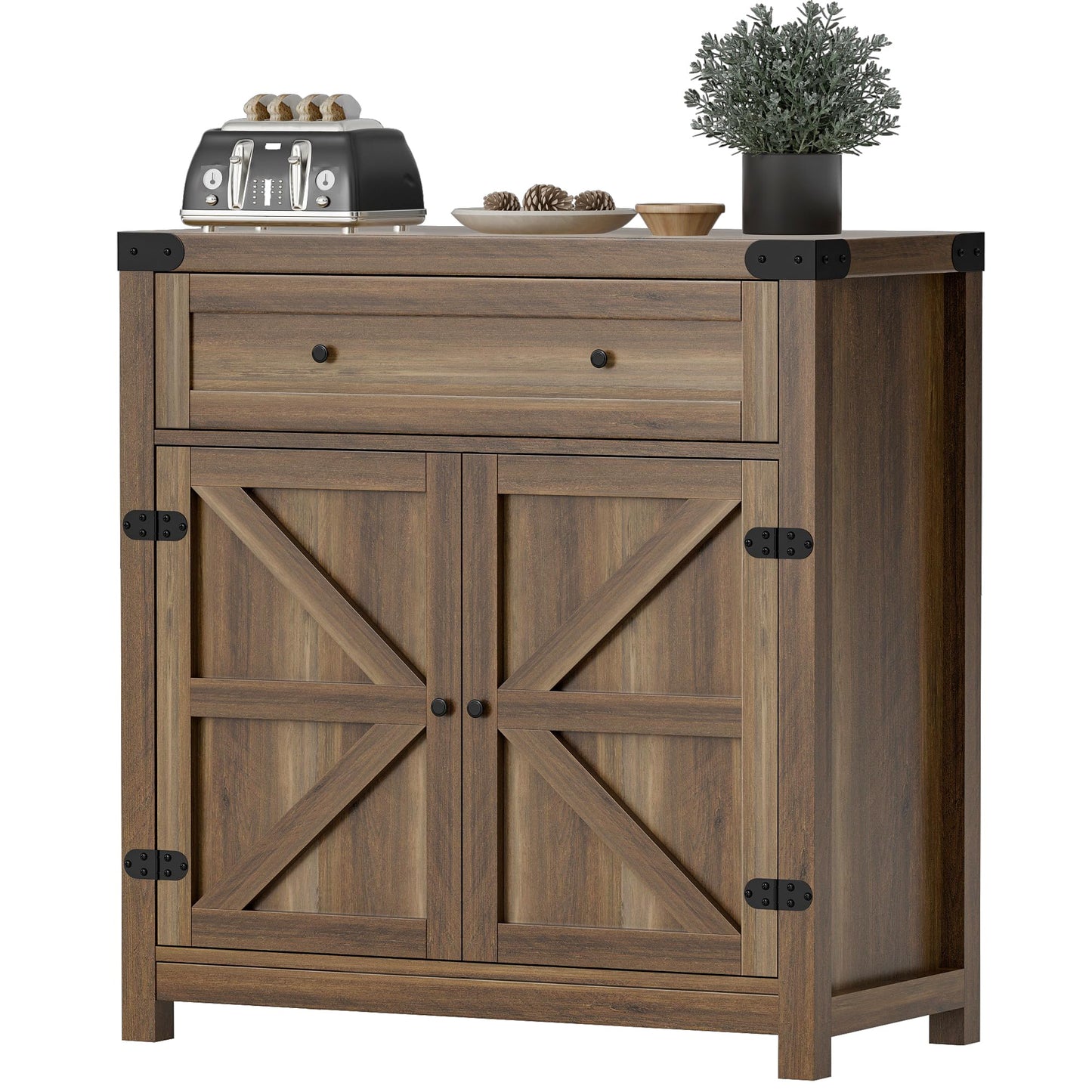 Flamaker Sideboard Buffet Cabinet with Storage, Farmhouse Coffee Bar Cabinet with 1 Drawer and 2 Barn Doors, Barn Door Console Table, Storage Cabinet for Kitchen, Dining Room, Entryway (Brown - WoodArtSupply