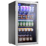 Icyglee Beverage Refrigerator Cooler - 126 Can Mini Fridge with Glass Door for Soda Beer or Wine, Beverage Cooler for Home, Office, Bar with Adjustable Removable Shelves, Silver Icyglee