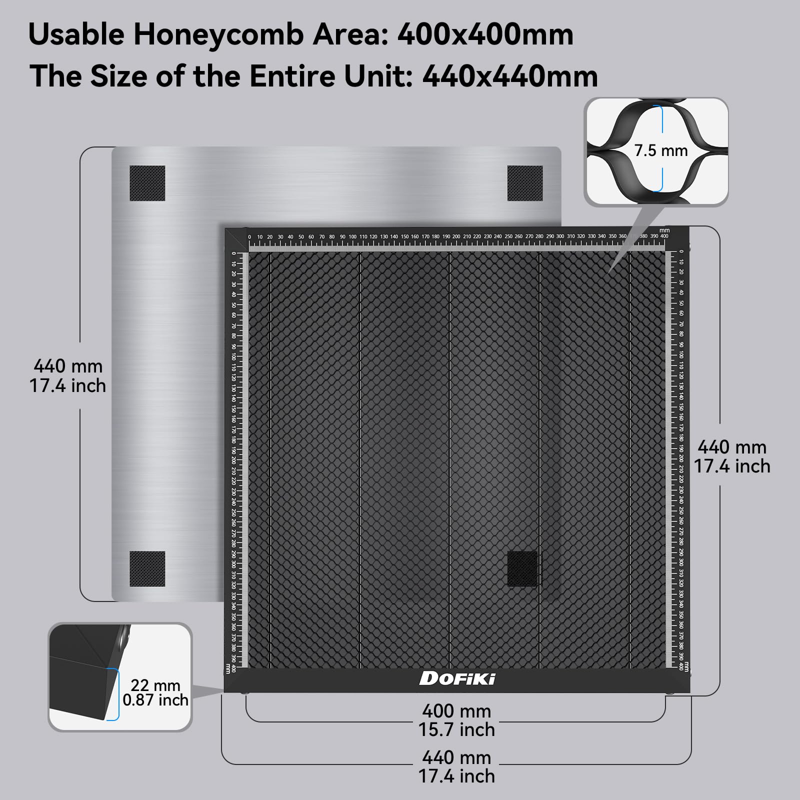 Dofiki Steel Honeycomb Laser Bed 400 x 400mm Honeycomb for A5 Pro, Master 2, RAY5, LE400PRO, Z1, B1, B2, L1, L2 and Most Laser Engraver Cutter, 15.7" x 15.7" (0 0) Origin Top Left - WoodArtSupply