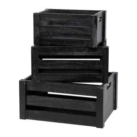 Large Classic Black Wooden Crates For Dispaly,Set Of 3 Wood Crates With Handles,Rustic Handmade Wood Boxes For Storage Or Display,Solid Wood Decrative Boxes (Classic Black) Bisaten