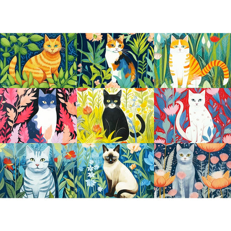 300 Piece Puzzle for Adults-Cats and Flowers | Recycled Cardboard Jigsaw Puzzles 300 Pieces | Challenging Family Activity Great Gift Idea for Family Friends | Difficult Puzzles Size 20.5X 15 inches Edsjegn