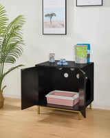 Hzuaneri Cat Litter Box Enclosure, Hidden Litter Box Furniture, Wooden Pet House Side End Table, Storage Cabinet Bench, Fit Most Cat and Litter Box, Living Room, Bedroom, Black and Gold CB81204G Hzuaneri