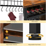 DWVO Bakers Rack Microwave Stand Cabinet with Large Storage Drawer and Power Outlet, 47 Inches Farmhouse Kitchen Tall Thickened Coffee Bar Table with Wine Shelf Rustic Brown DWVO