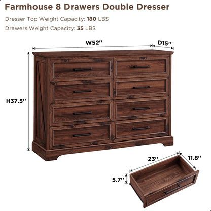 ACCOHOHO Farmhouse 8 Drawers Dresser Chests for Bedroom,52" Wide Wood Rustic Chest of Drawers with Metal Handle,Natural Texture,Drawer Organizer for Bedroom,Living Room,Hallway and Entryway,B - WoodArtSupply