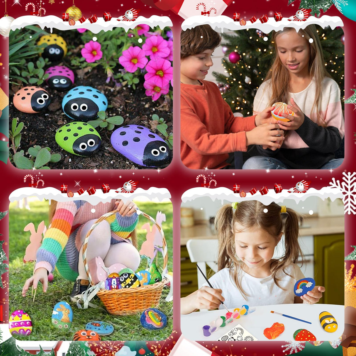 Hiawbon Rock Painting Kit, Glow in The Dark Rock Kit, Rock Arts and Crafts Kit for DIY, Rock Craft Kit with Paint Supplies, 12 Rocks Craft Kits Art Supplies for Outdoor Activities Hiawbon