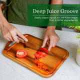 VieWood Acacia Wood Cutting Board with Juice Groove, Hanging Hole & Grip Handle for Meat, Vegetables and Cheese, Knife Friendly, Caperci Better Wood Chopping Board VieWood