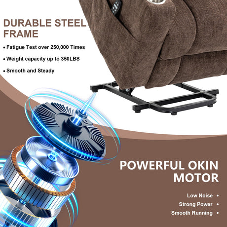 RHHVVR Power Lift Recliner Chair for Eldery, Chenille Electric Recliner Chairs with Massage and Heat, Remote Control Standing Assistance Lay Flat Recliner Sofa for Living Room Medium-Firm,Brown RHHVVR