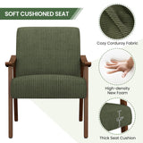 Yaheetech Corduroy Accent Chair, Mid-Century Modern Armchair with Solid Wood Legs, Reading Leisure Chair with High Back for Living Room Bedroom Waiting Room Dark Green Yaheetech