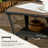 Outsunny PE Rattan Outdoor Coffee Table with Storage, 2-Layer Wicker Side Table, Patio Storage Table with Wood-Plastic Composite Top for Garden, Porch, Backyard, Mixed Brown Outsunny