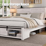 WQQUT Full Size Farmhouse Bed Frame with Sliding Barn Door Storage Cabinets, Charging Station & LED Lights, Wood Platform Bed Frame with Solid Wood Slats, Noiseless, No Box Spring Needed WQQUT