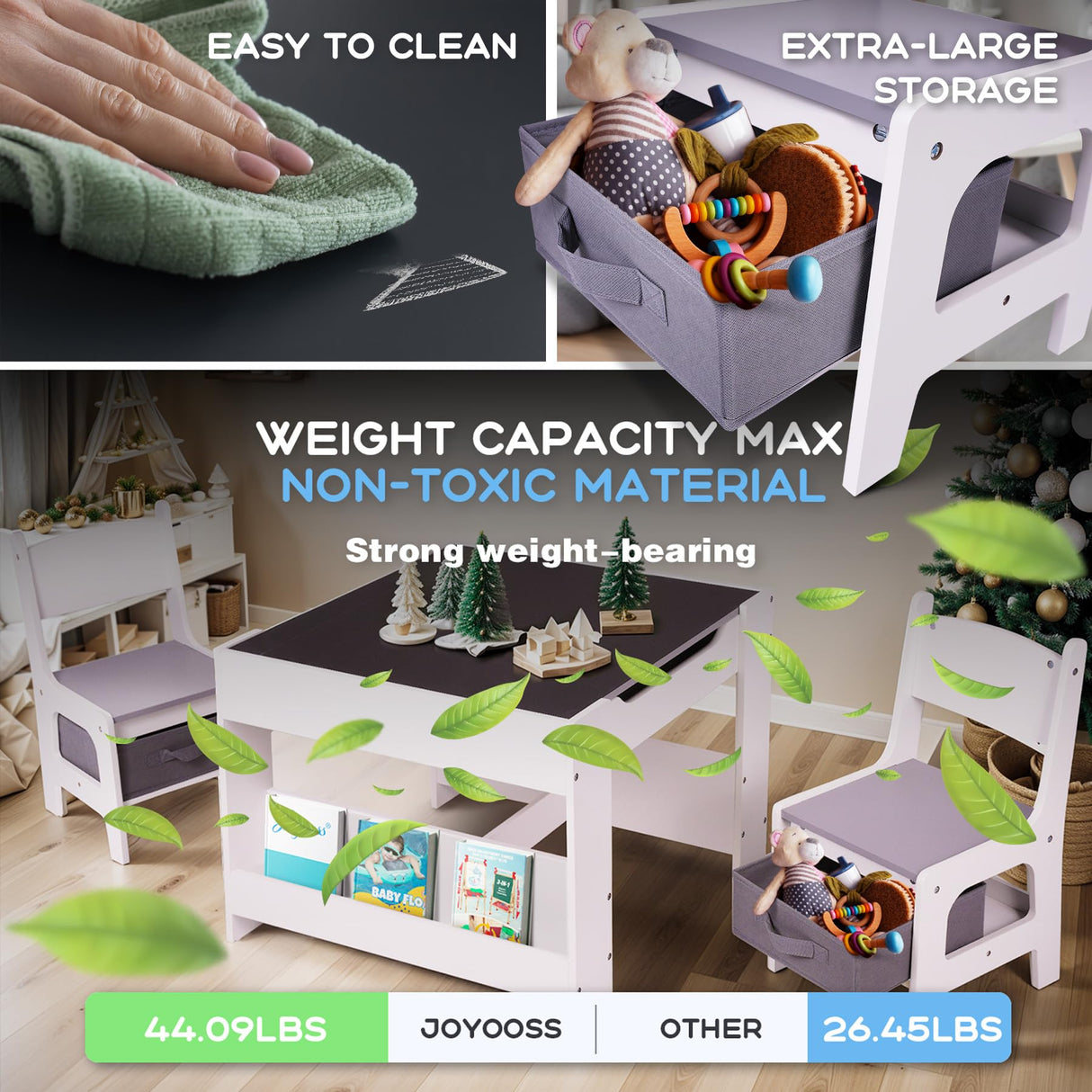 Joyooss Kids Table and Chair Set,4 in 1 Wooden Kids Table and Chairs Ages 3-7,Toddler Table with Storage Kid Desk and Chair Set for Toddlers 2 in 1 Tabletop Joyooss