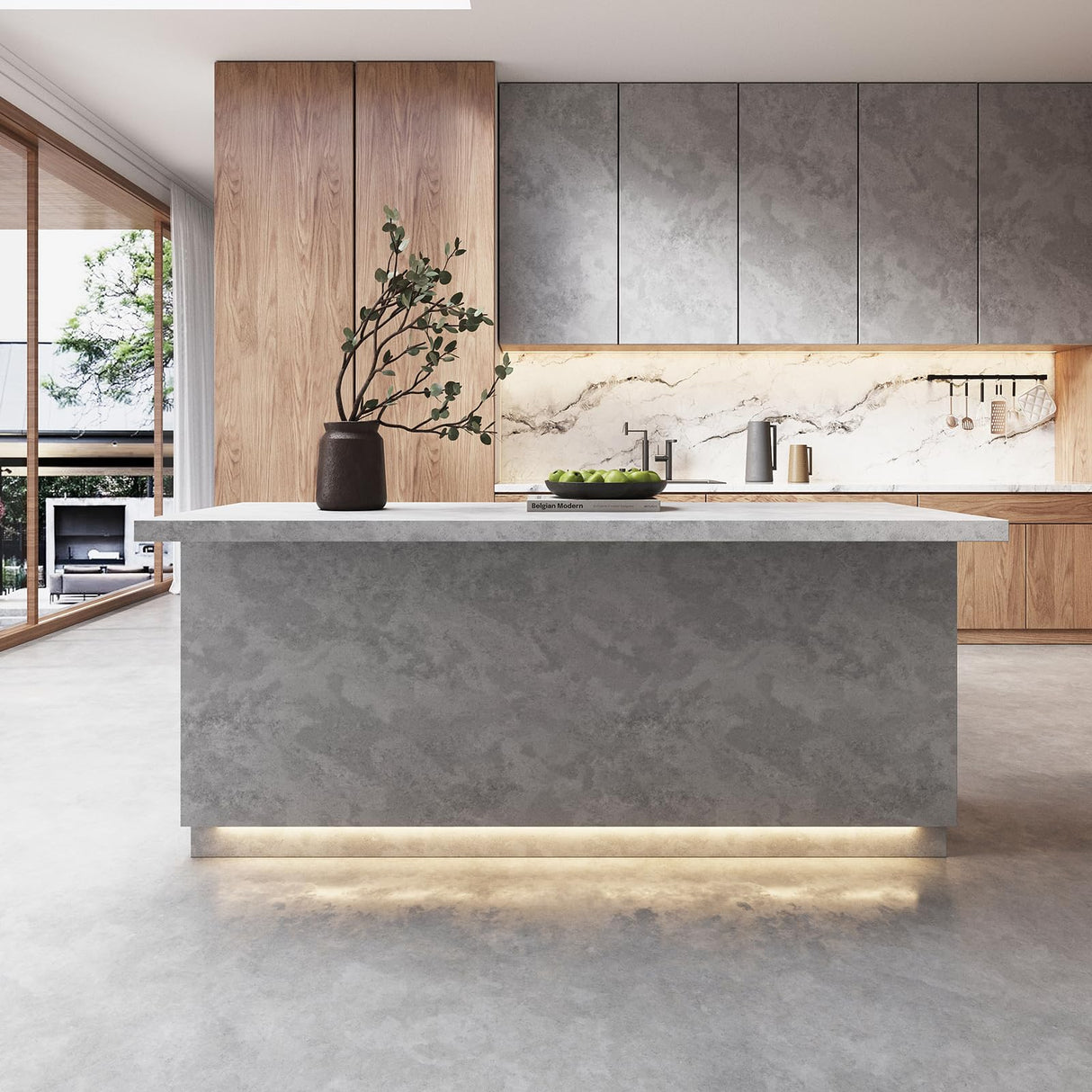 homary 72'' Kitchen Island with Storage Japandi Style Wood Kitchen Islands with Seating and LED Light in Gray homary