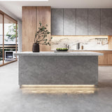 homary 72'' Kitchen Island with Storage Japandi Style Wood Kitchen Islands with Seating and LED Light in Gray homary