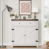 Flamaker Sideboard Buffet Cabinet with Storage, Farmhouse Coffee Bar Cabinet with 1 Drawer and 2 Barn Doors, Barn Door Console Table, Storage Cabinet for Kitchen, Dining Room, Entryway (White) Flamaker