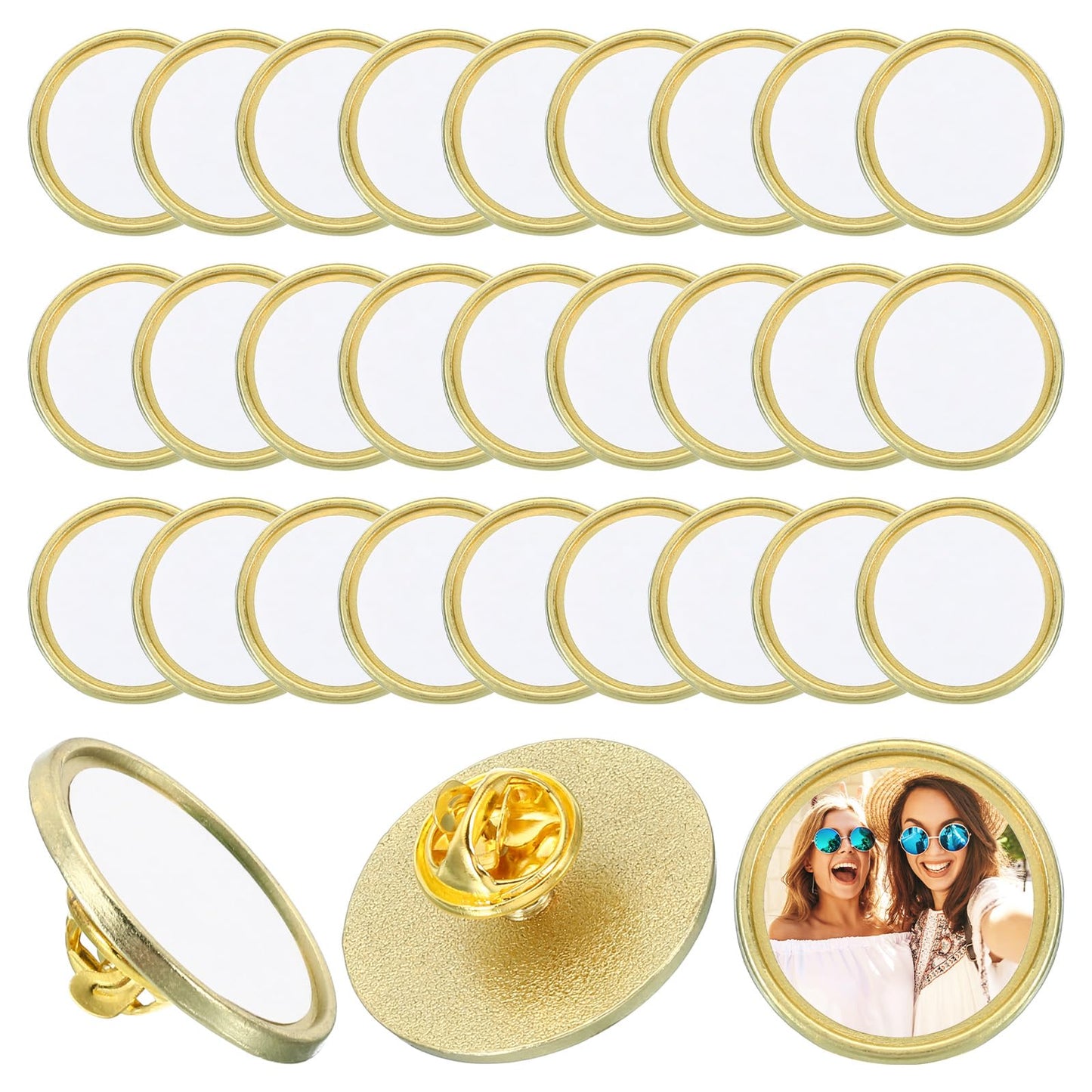 PATIKIL Sublimation Blank Button, 30 Pcs 0.98 Inch Aluminum DIY Sublimation Pins Round for DIY Craft Badge Jewelry Lapel, Golden Tone