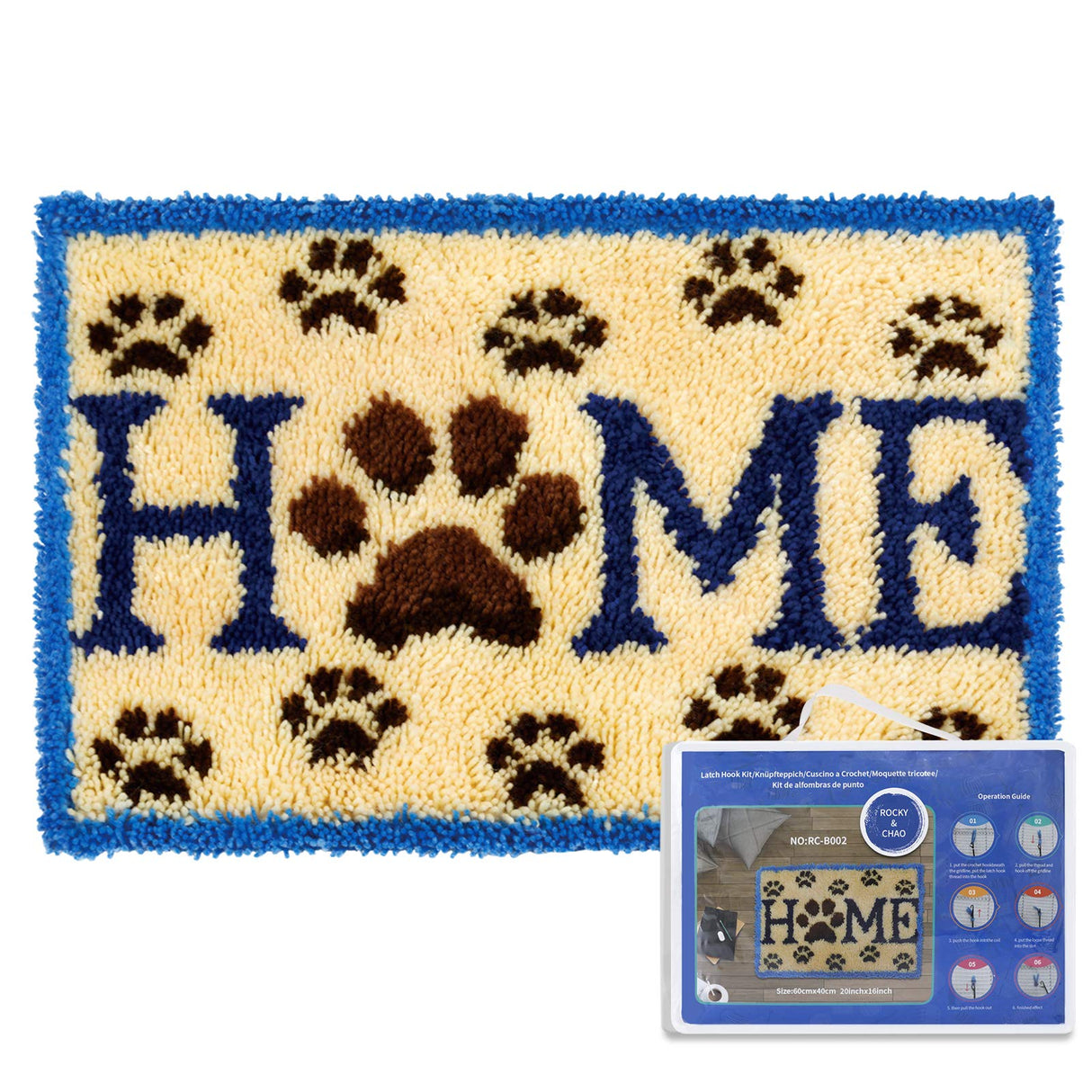 ROCKY&CHAO Latch Hook Kits Home Rug for Home Decoration 60 x 40 cm, DIY Latch Hook Kits, Rug Making Kit for Adults and Kids 23.6"x15.7", Birthday Gifts for Woman(Home) ROCKY&CHAO