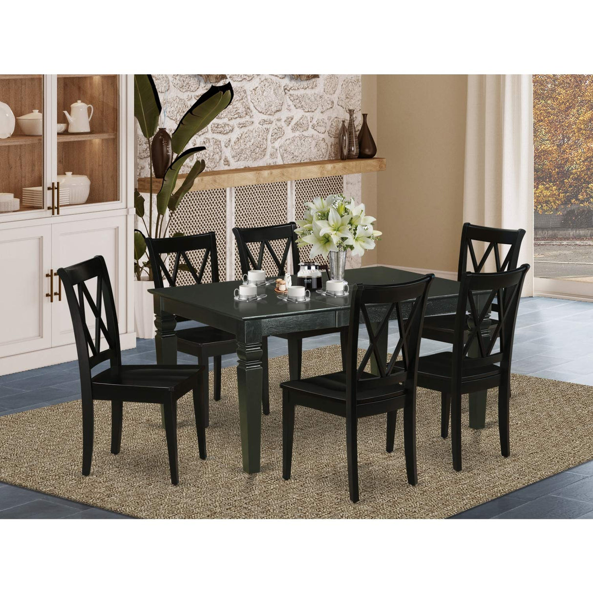 East West Furniture WECL7-BLK-W 7 Piece Kitchen Set Consist of a Rectangle Room Table with Butterfly Leaf and 6 Dining Chairs, 42x60 Inch East West Furniture