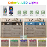 GarveeHome 8 Drawers Wooden Dressers with LED Lights and Power Outlet for Bedroom, Large Modern Wood Dresser for Living Room, Hallway, Wide Chest of Drawers Wood TV Stand Dressers for 55" TV (Grey) GarveeHome