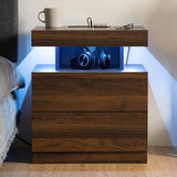 HOMMPA Set of 2 LED Nightstand with Wireless Charging Station Dark Walnut Mid Century Wood Bedside Table with Led Light Smart Nightstand USB Port Night Table with 2 Drawers LED Night Stand for Bedroom HOMMPA