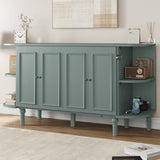 VilroCaz Farmhouse Queen Size Murphy Bed Chest Cube Cabinet Bed with Charging Station and 2 Open Shelves, Solid Wood Folding Platform Bed for Home Office Guest Room Small Room (Venus Teal, Queen) VilroCaz