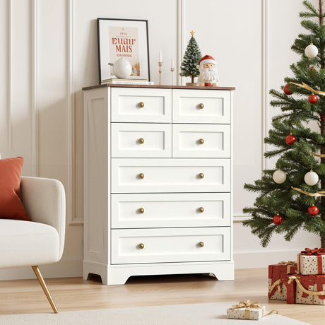 spanspace 7 Drawers Tall Dressers for Bedroom, 44" Wood Chest of Drawers with Metal Handle, Farmhouse Dresser for Living Room, Hallway spanspace