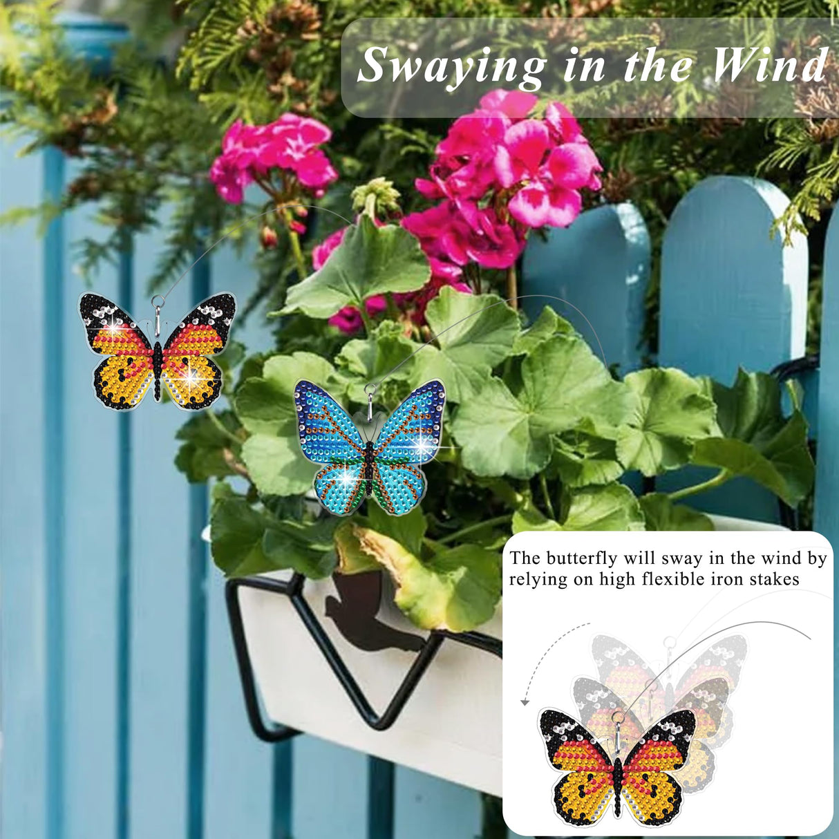 Vcekract 8 Pcs Butterfly Diamond Painting Swaying in The Wind, Diamond Art Kits for Adults, High Flexibility Iron Stakes Garden Decor, Diamond Painting Art Crafts for Beginners Vcekract