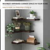 fuqing Floating Corner Shelves, Wall Shelf Set of 3, Shelves for Wall Storage, Solid Wood Shelves for Storage, Wall Mount Wooden Display Shelf for Bathroom Bedroom Kitchen Garage, Rustic Brown fuqing