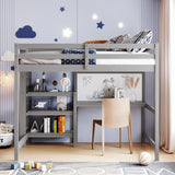 Harper & Bright Designs Full Size Gray Loft Bed with Integrated Desk, Bookshelf, and Writing Board Harper & Bright Designs