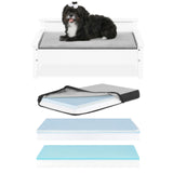 TailZzz Wooden Dog Bed with Water-Resistant Mattress, Small to Medium Elevated Pet Bed with Calming Pet Mattress, Greenguard Gold Certified, Modern Dog Couch, Winston, White TailZzz