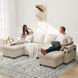 DURASPACE Sofa Bed Pull Out Couch Sleeper with Double Storage Chaise, U Shaped Convertible Sectional Sleeper Sofa for Living Room with USB Charging Ports, Cup Holder (Beige) DURASPACE