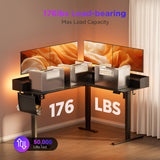 WALKINGDESK 63 Inches Height Adjustable L Shaped Standing Desk with 3 Drawers and Monitor Shelf, Electric Corner Comupter Desk, Sit Stand up Home Office Desk, Ergonomic Gaming Desk, Black WALKINGDESK