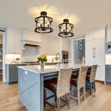 UOFUS Metal Semi Flush Mount Ceiling Light Fixture 4 Candle Holder Matte Chandelier Farmhouse Ceiling Lamp for Dining Room Bedroom Kitchen Hallway Entryway（Black） UOFUS