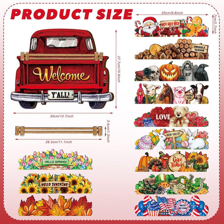 Ferraycle 13pcs Christmas Interchangeable Welcome Sign for Front Door Farmhouse Truck Decor Rustic Hanging Sign with 12 Interchangeable Seasonal Holiday Decor for Christmas Thanksgiving(Fresh Color) Ferraycle