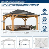 COVERONICS 13FT x 15FT Outdoor Spruce Wood Gazebo - Patio Wooden Frame Gazebo with Galvanized Steel Roof, Heavy-Duty Hardtop Gazebos for Garden, Poolside, Deck, Backyard COVERONICS