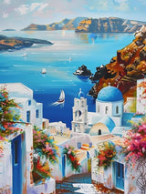 JXAVAXDE 5D Diamond Painting Kits for Adults Santorini Greece Landscape Diamond Art Kits DIY Full Round Drill Santorini with Diamonds Gem Art Help Relieve Stress 12x16 inch JXAVAXDE