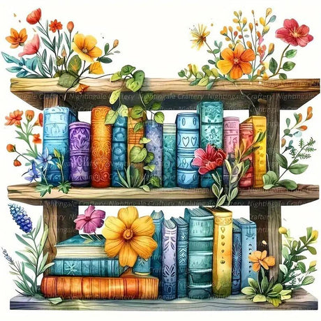 1tonine Flowers Bookshelf Diamond Art Painting Kits for Adults- 5D DIY Diamond dots for Beginners -Full Drill Round Diamond Gem Painting Kit Classroom Wall Art Decor Handmade Gift 1tonine