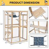 COZIWOW Catio Outdoor Cat Enclosure Window Access, Wooden Cat House Shelter, Kitty Cage with Hammock for Patio Indoor (Wood) COZIWOW