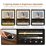 GlasFlength Farmhouse Makeup Vanity with Lighted Mirror, Vanity Desk with Charging Station, Vanity Table with 3 Lighting Modes Brightness Adjustable, Wood Vanity with Acrylic Boxes for Bedroom, White GlasFlength