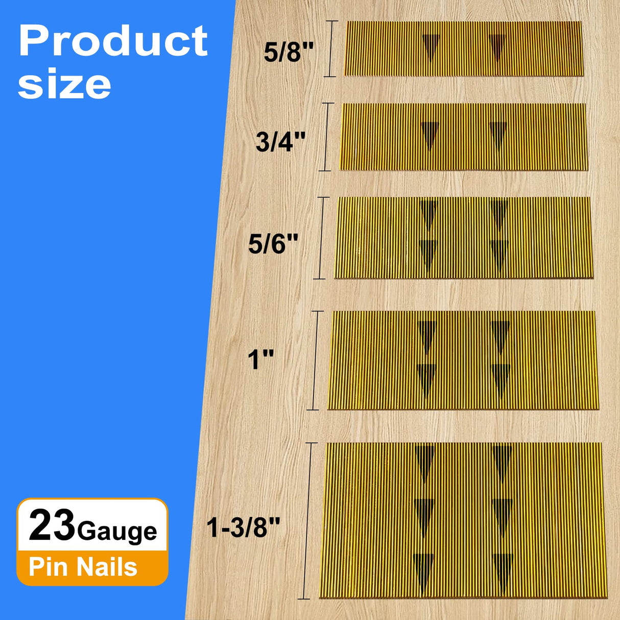 SimCos 23 Gauge Pinner Nails (5/8",3/4",5/6",1",1-3/8") assorted 5 sizes' Headless Pin Nails for 23 GA Pneumatic or Electric Pinner or pin gun,Project Pack (5000) SimCos