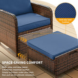 UDPATIO 5 Piece Patio Furniture Set, Outdoor Patio Conversation Rattan Chair with Ottomans w/Storage Coffee Table for Patio, Space Saving Design for Balcony Poolside Front Porch Deck, Navy UDPATIO
