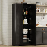 IDEALHOUSE Tall Pantry Cabinet, 60" Kitchen Pantry Storage Cabinet with 2 Doors and Adjustable Shelves, Freestanding Kitchen Cabinet, Cupboard for Dining Room, Bathroom, Living Room, Black IDEALHOUSE