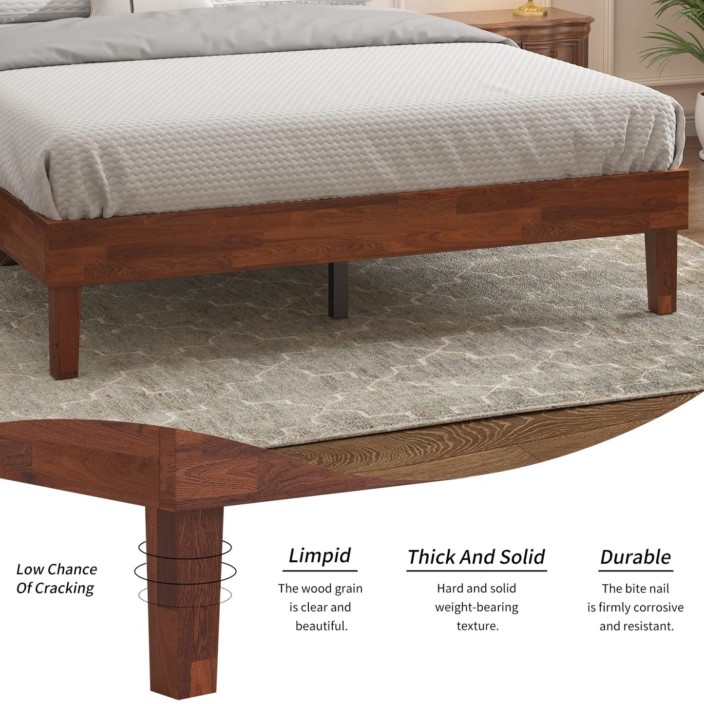 Crisinant Retro Brown King Wood Bed Frame with Headboard and Strong Slat Support - WoodArtSupply