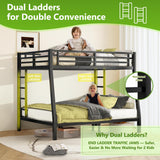MJQFVM Full XL Over Queen Bunk Bed with 2 Ladders for Adults, Heavy Duty Metal Frame & Full Guardrails, Reinforced No-Sag Metal Slats, Space Saving for Guest Room, Dorm, Kids Bedroom, Black MJQFVM