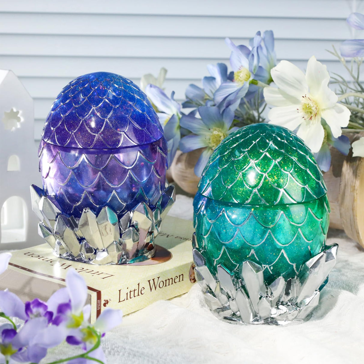 LET'S RESIN Dragon Egg Resin Molds, Large Resin Jar Resin Epoxy Molds with Lid and Crystal Cluster Base, Lifelike Dinosaur Egg Silicone Molds for Epoxy Resin, DIY Craft LET'S RESIN